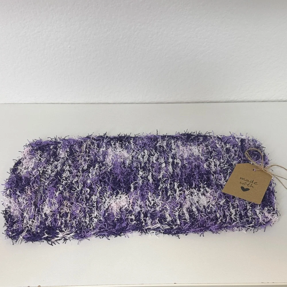 Purple and White HandKnit Bath Loofah-6 in by 12 in, Great Scrubbing/ Relaxing